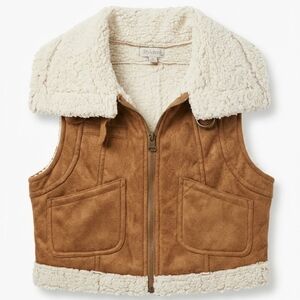 Stylebook Women's Tan Sherpa-Lined Nubuck Cropped Vest